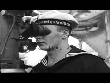 German Battleship SMS Schleswig Holstein bombarding Gdansk,Poland in World War II...HD Stock Footage